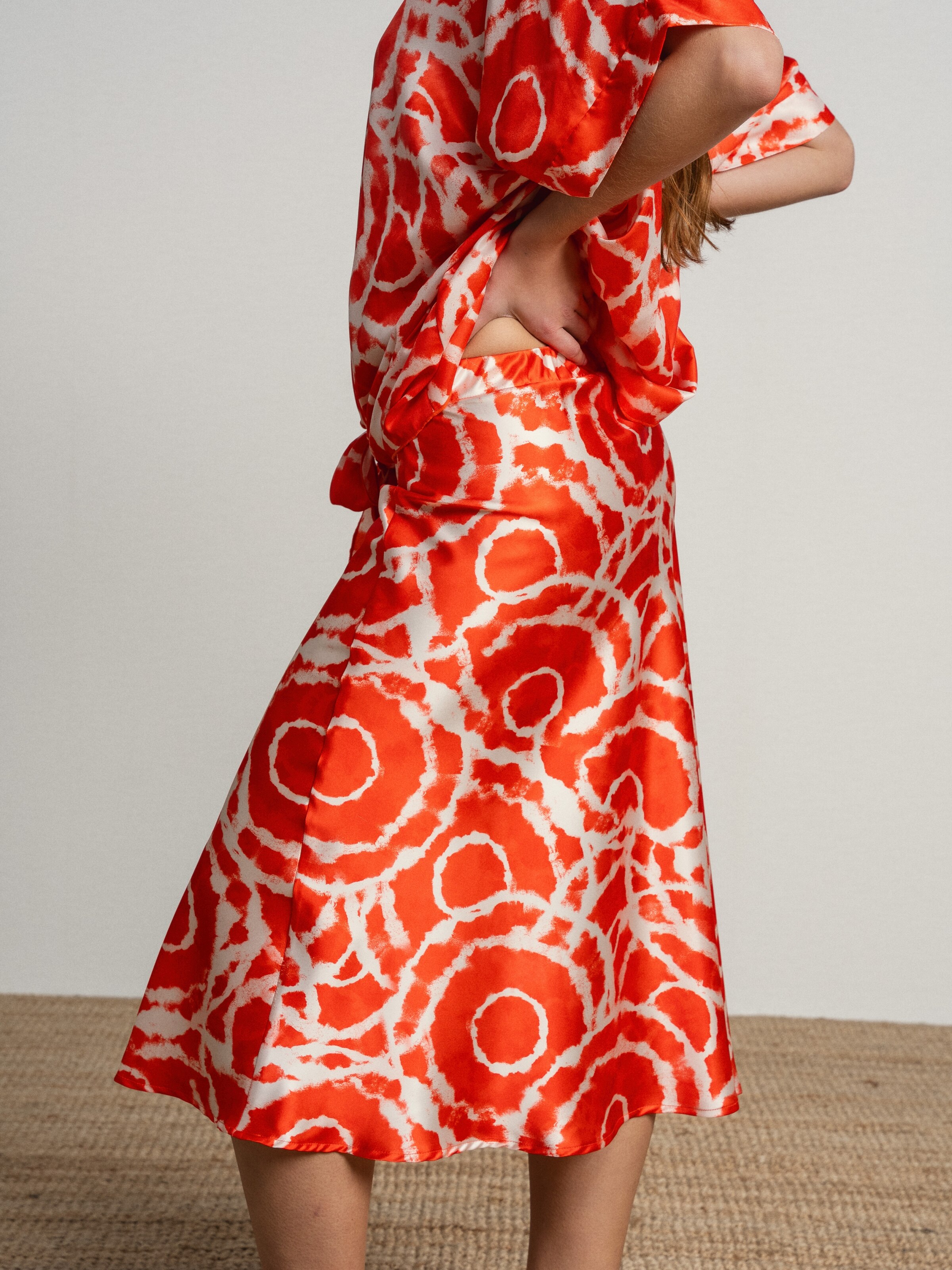 Saia midi com estampado Laranja-5