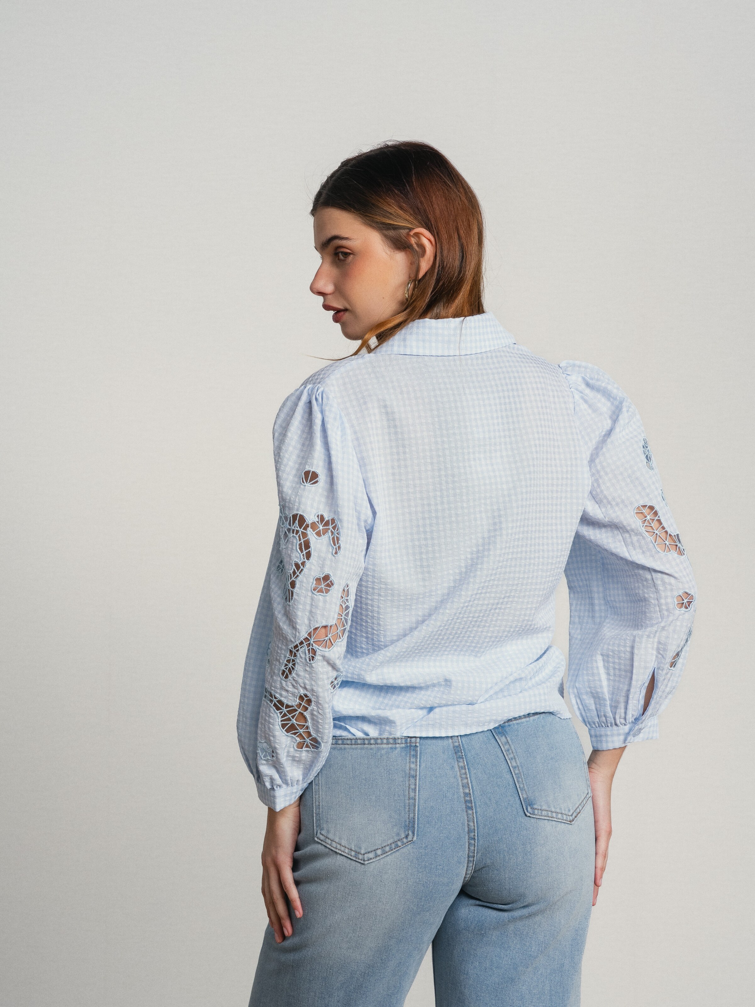 Camisa com bordado nas mangas Azul-6