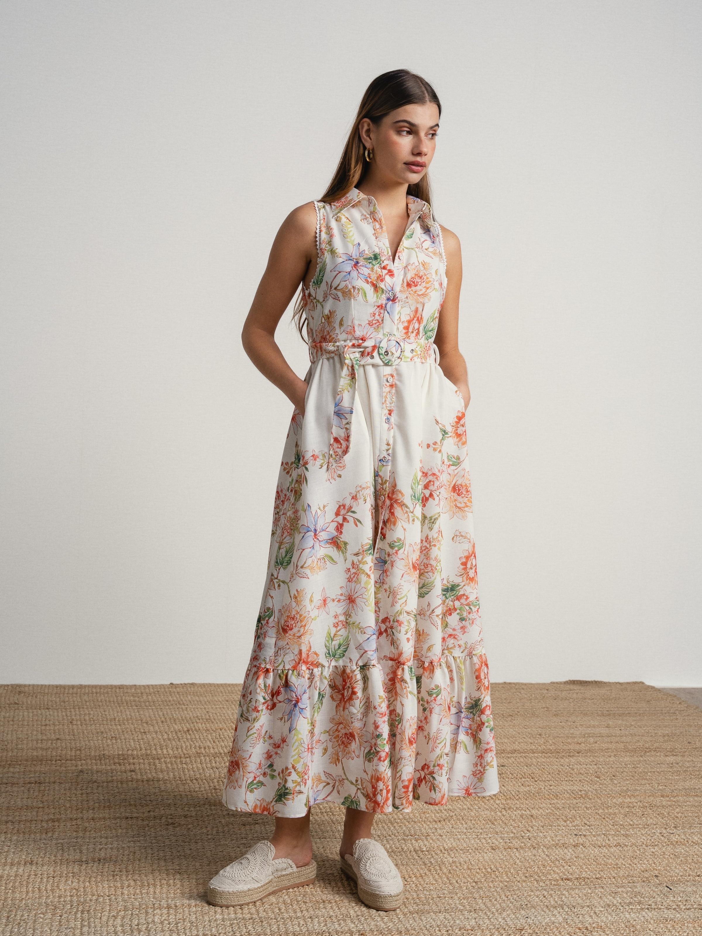 Vestido comprido com estampado formal Multicolor-3