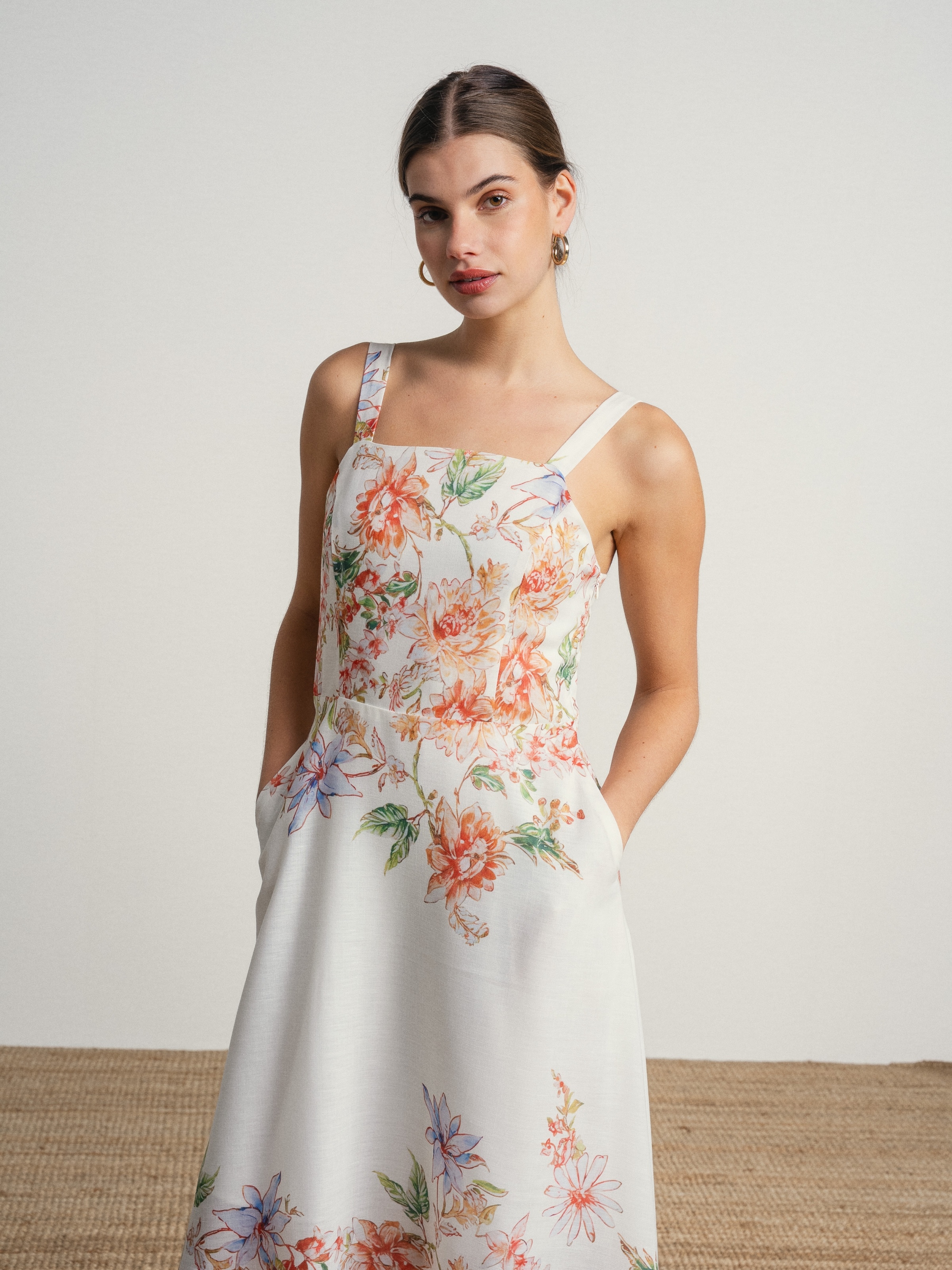 Vestido de alças finas com estampado Multicolor-6