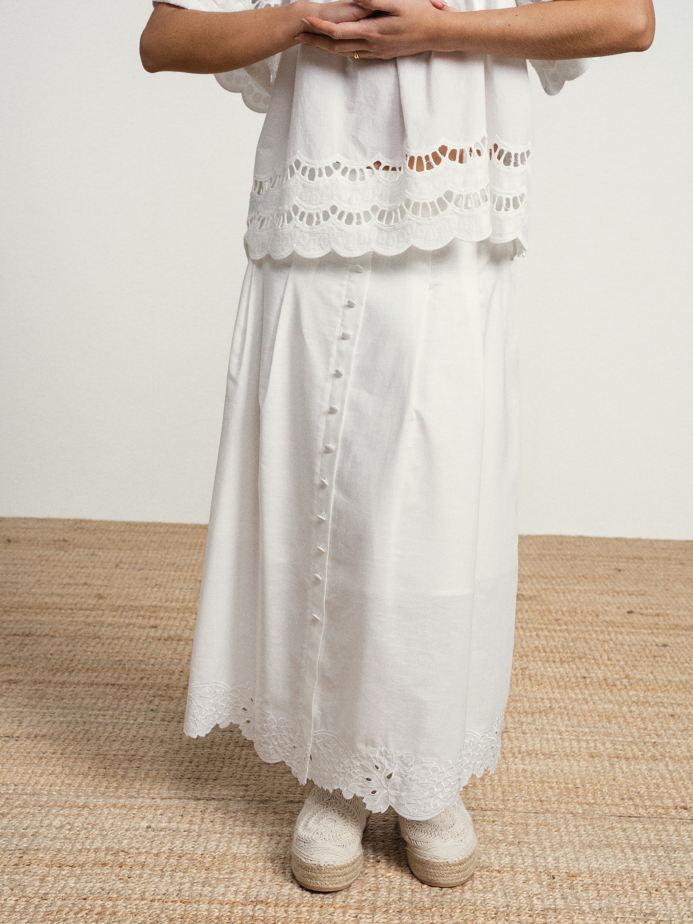 Saia de algodão com bordado Branco-3