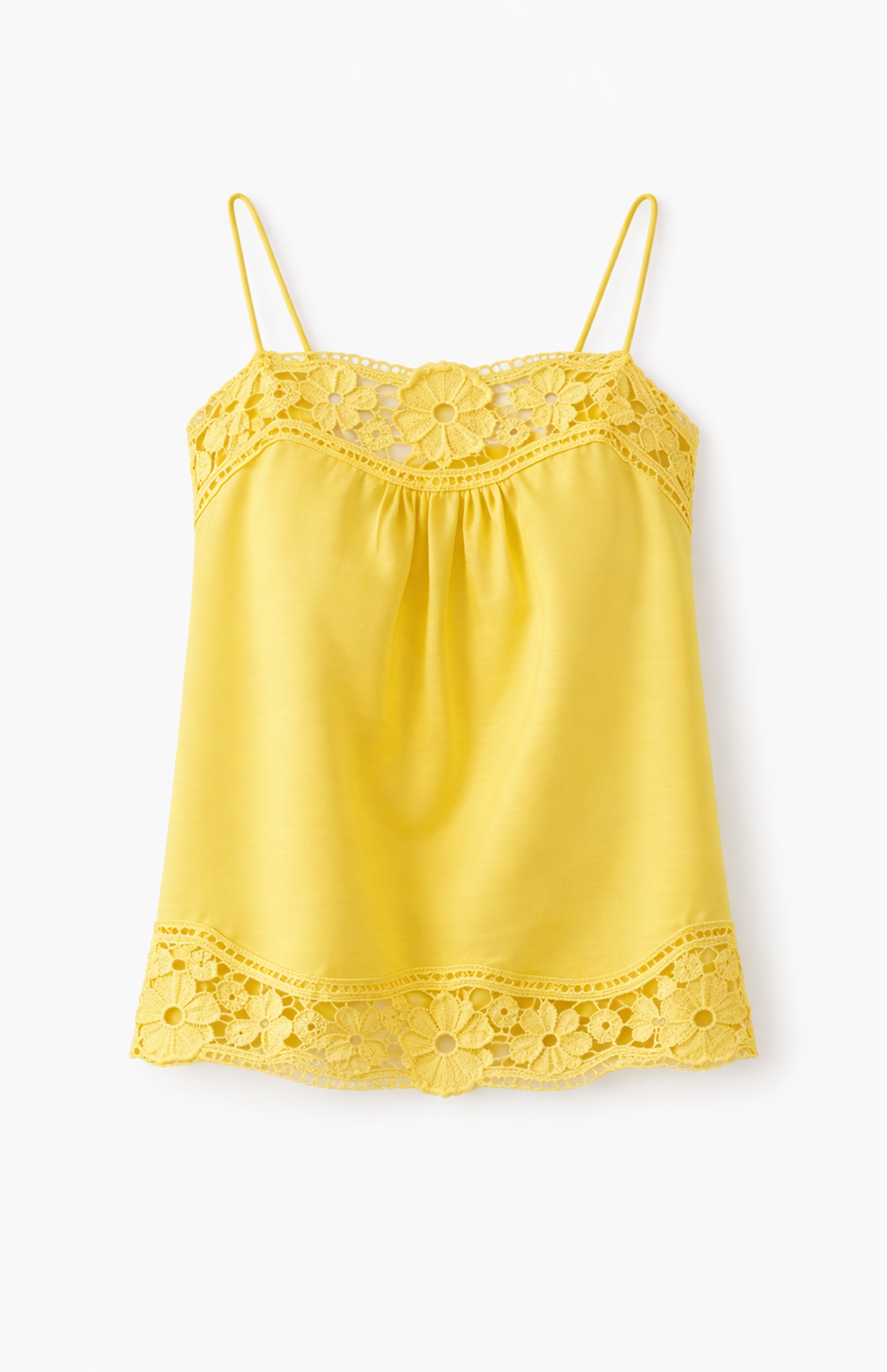 Top de Algodão de alça fina com bordado Inglês Amarelo-6