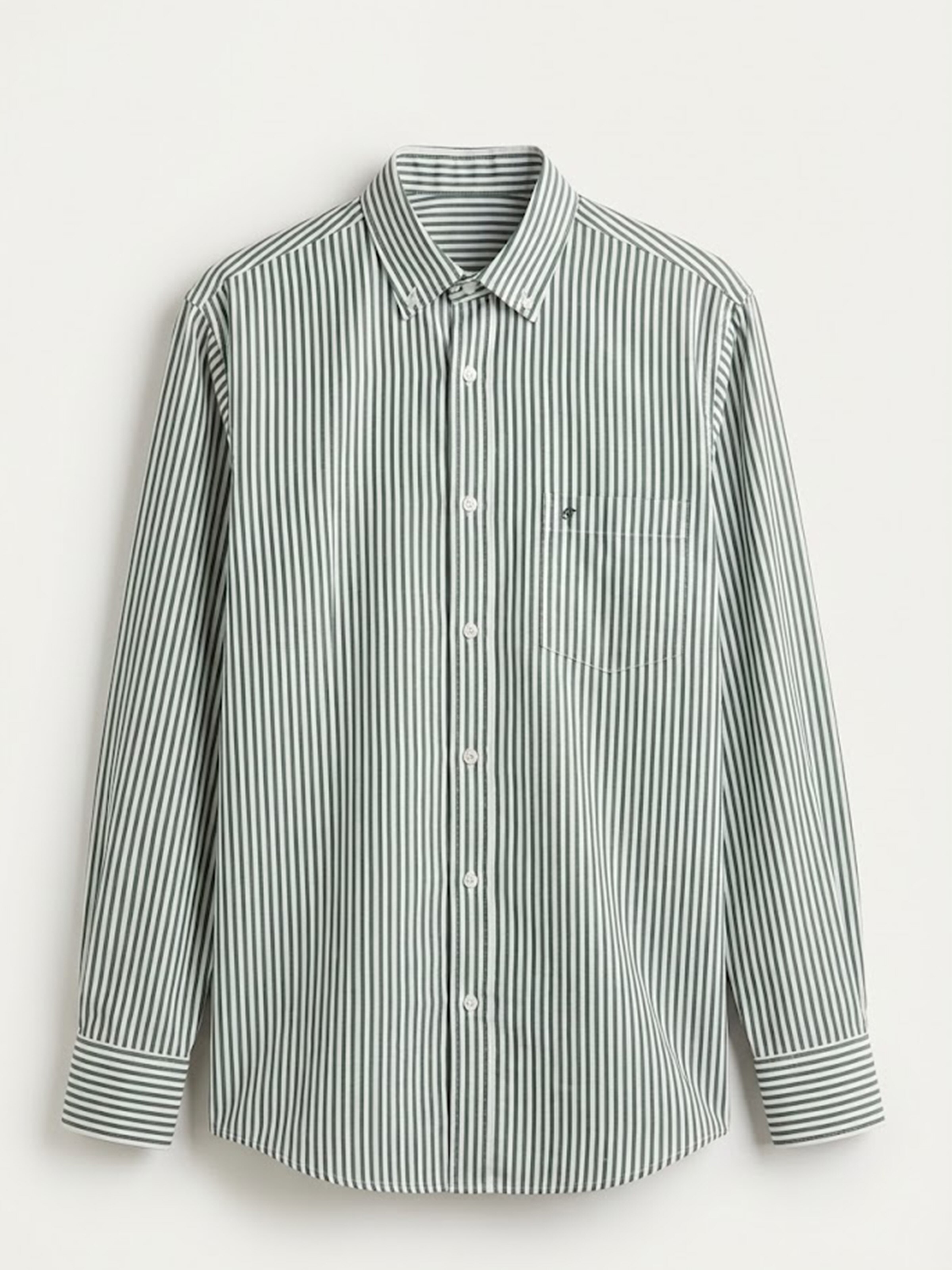 Camisa com algodão às riscas Verde-2