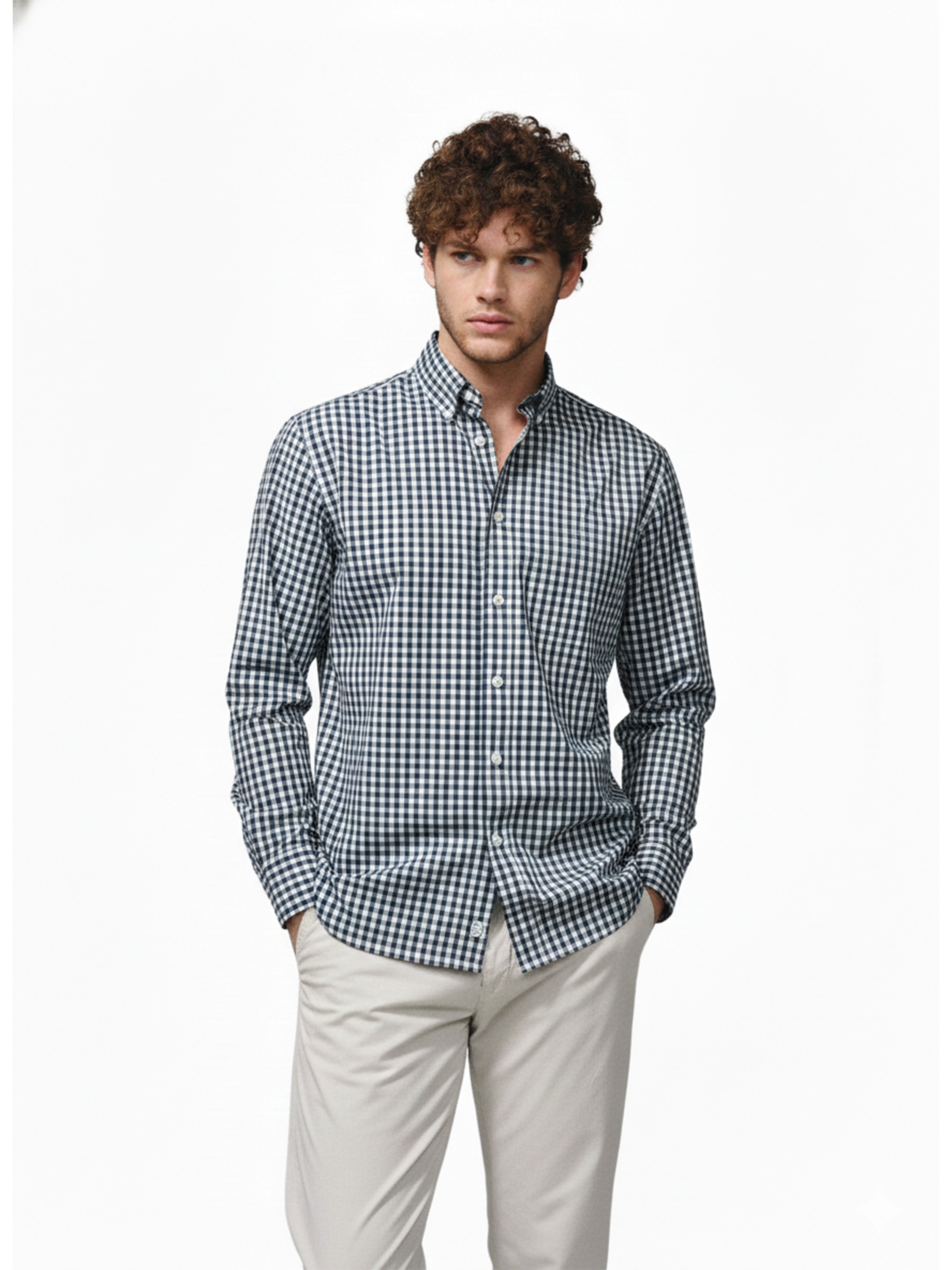 Camisa regular fit xadrez Azul-3