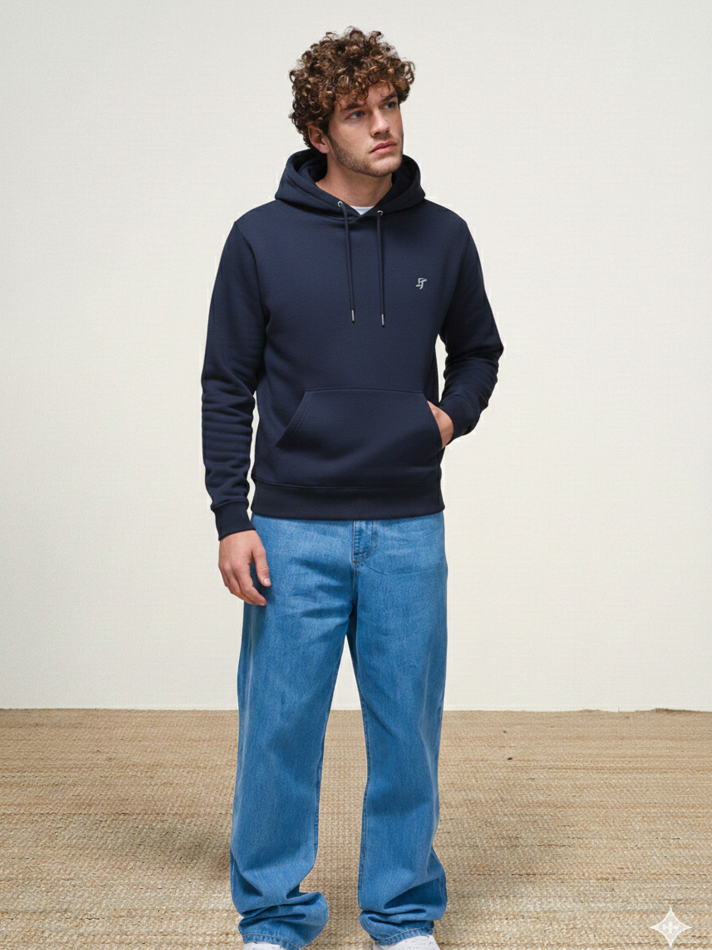 Sweatshirt com capuz e bolso na frente Azul-marinho-3