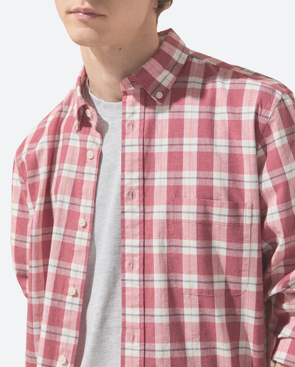 Imagen 0 de Camisa algodón lino de cuadros de hombre
