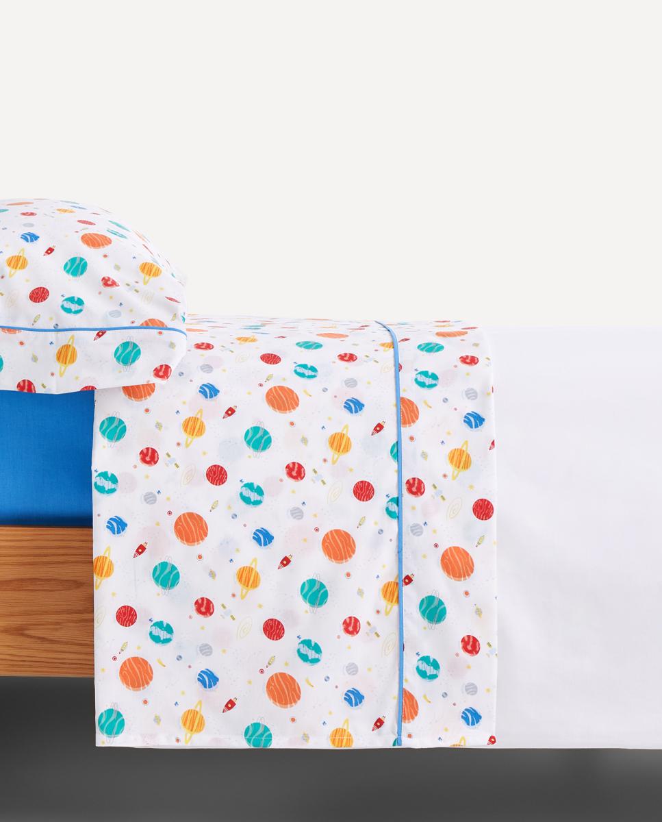 Imagen 0 de Juego de sábanas infantil con bajera Planetas Basics El Corte Inglés