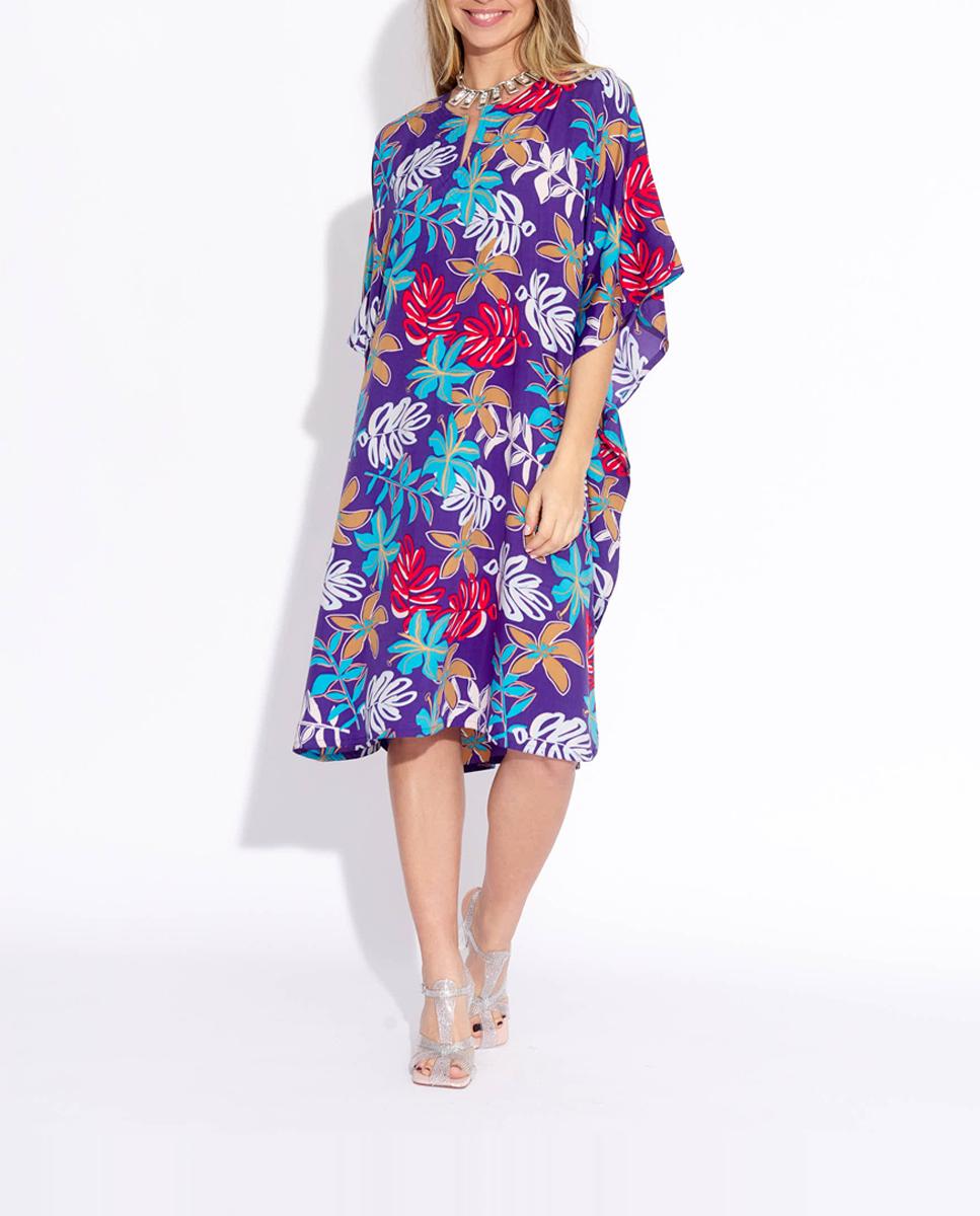 Caftán corto en azul con estampado fantasía — oferta en Primeriti