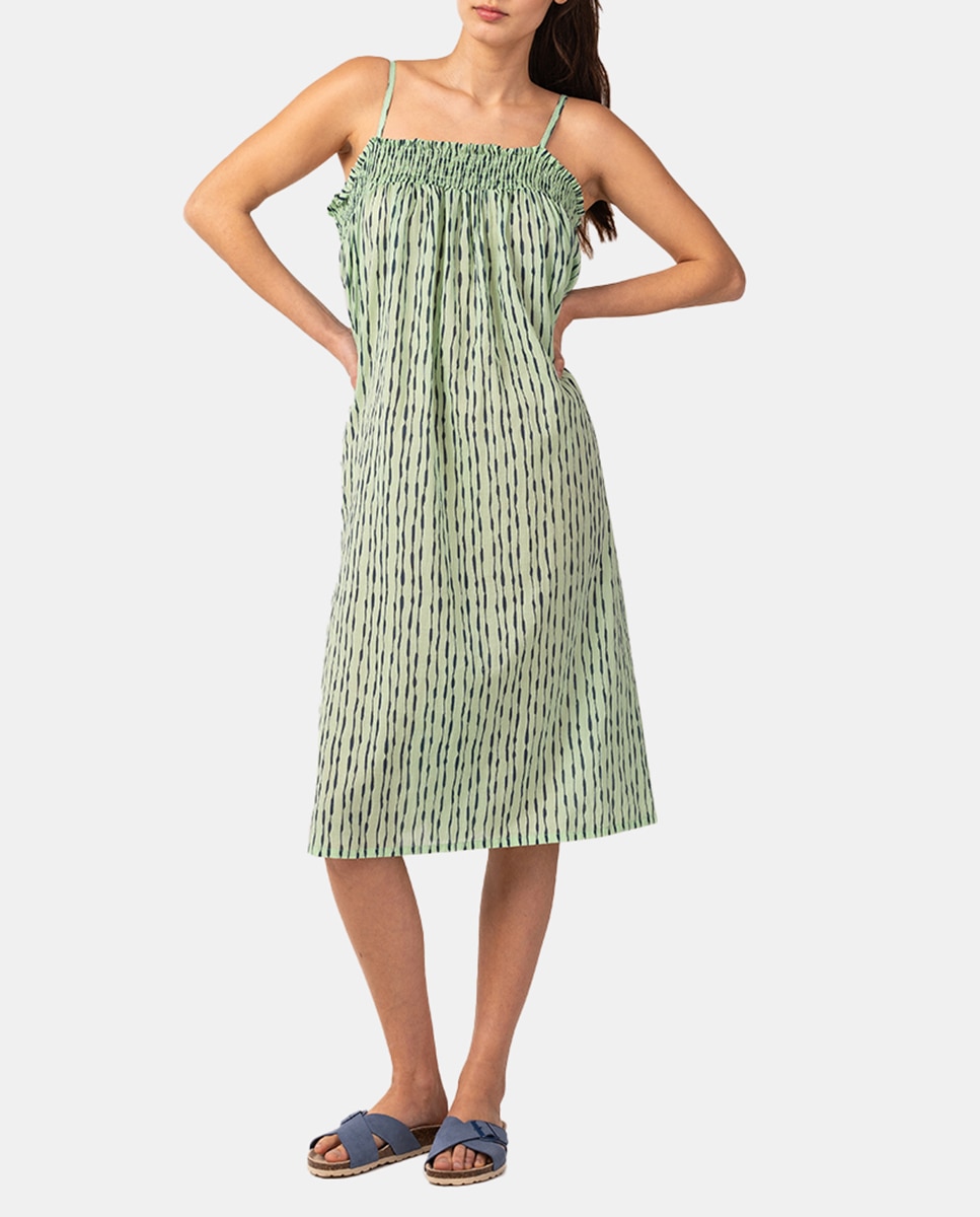 Vestido playero de mujer de algodón con estampado étnico en verde — oferta en Primeriti