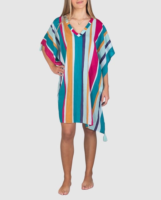 Imagen 0 de Kaftán de algodón con estampado a rayas multicolor