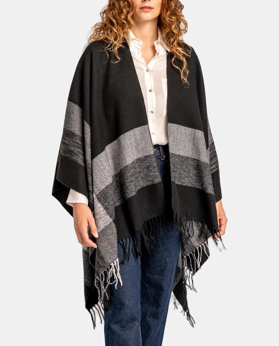 Imagen 0 de Poncho estampado a rayas negro