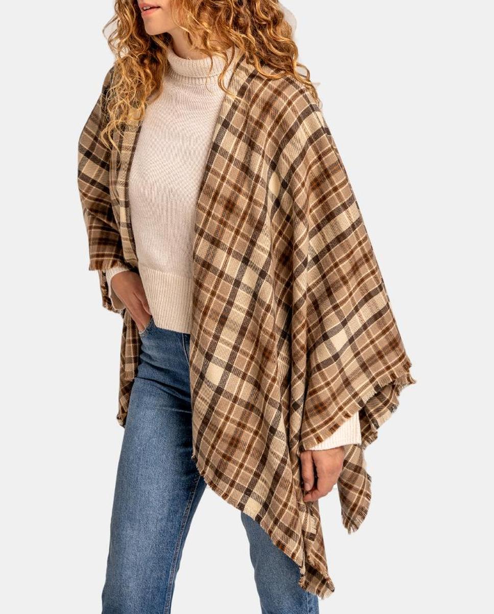 Imagen 0 de Poncho a cuadros taupe