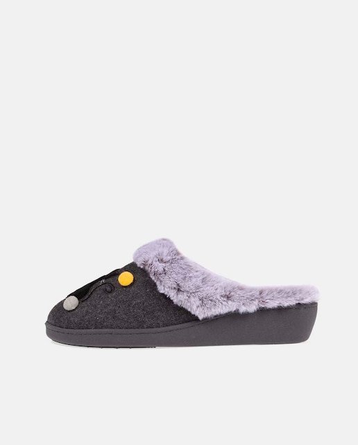 Imagen 0 de Zapatillas de casa de mujer en gris abiertas con detalle de pelo