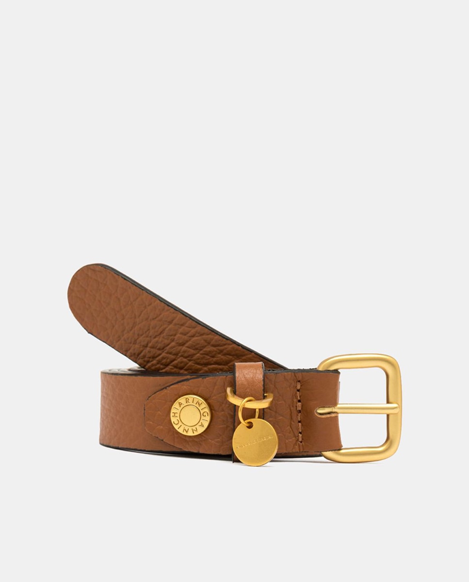 Imagen 0 de Cinturón Gianni Chiarini de mujer en piel burbuja color marrón . Charm y remache con logotipo.