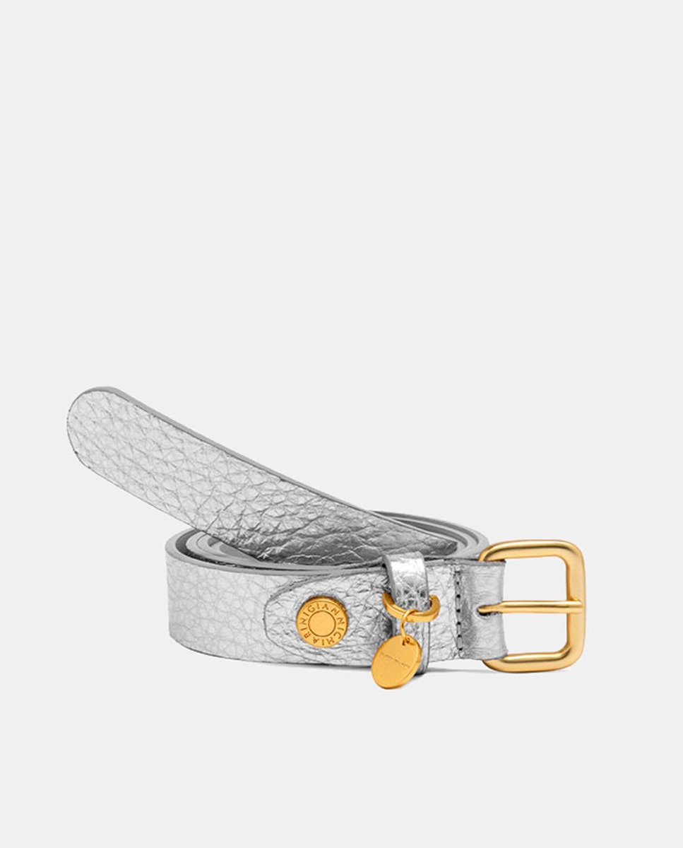 Imagen 0 de Cinturón Gianni Chiarini de mujer en piel burbuja color plata . Charm y remache con logotipo.