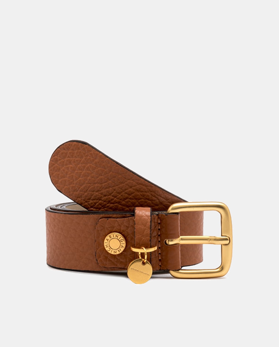 Imagen 0 de Cinturón Gianni Chiarini de mujer en piel burbuja color marrón . Charm y remache con logotipo.