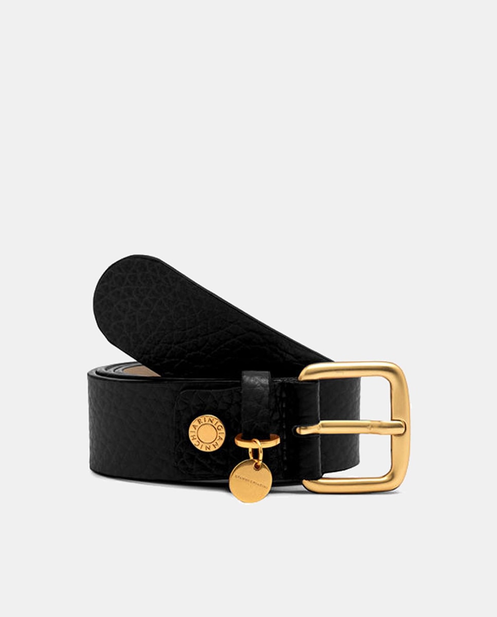 Imagen 0 de Cinturón Gianni Chiarini de mujer en piel burbuja color negro. Charm y remache con logotipo.