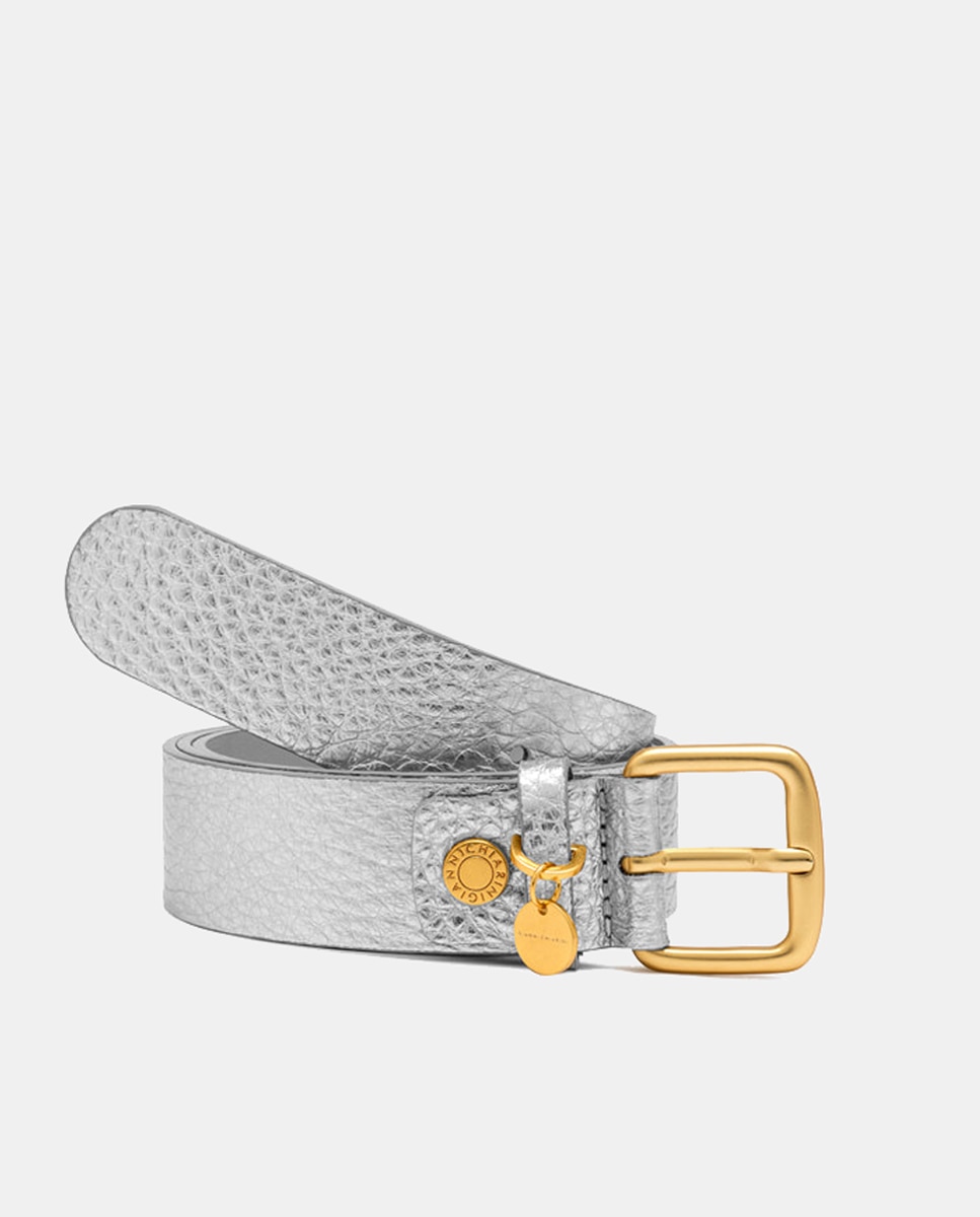 Imagen 0 de Cinturón Gianni Chiarini de mujer en piel burbuja color plata. Charm y remache con logotipo.