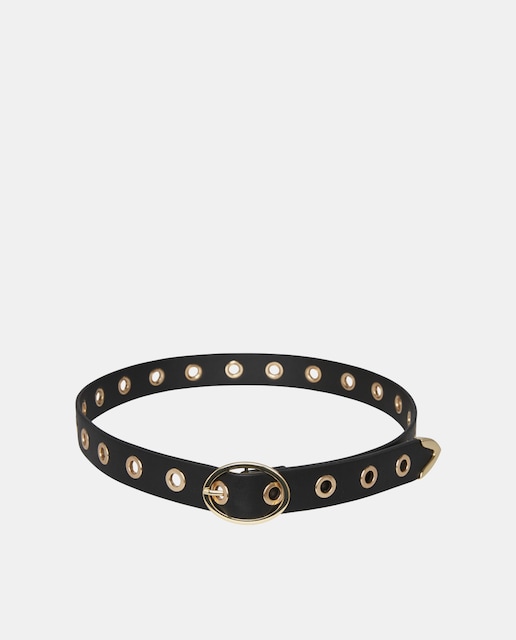 Imagen 0 de Cinturón en negro con ojales y hebilla ovalada