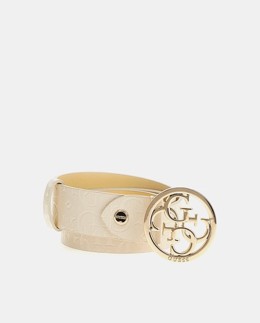 Imagen 0 de Cinturón Caddie crema con logos grabados y hebilla redonda