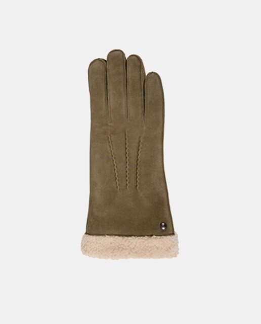 Guantes de ante en verde con puños de pelo
