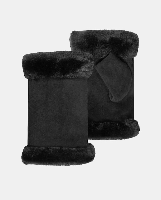 Imagen 0 de Mitones con ribete de pelo sintético en camel