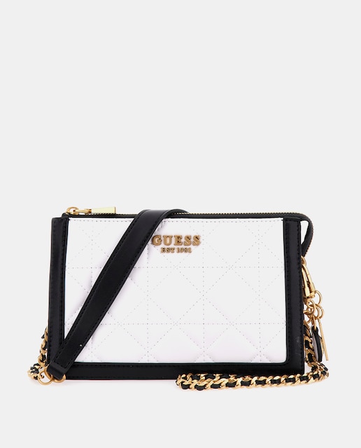 Imagen 0 de Bandolera pequeña Abey bicolor en blanco y negro con cremallera