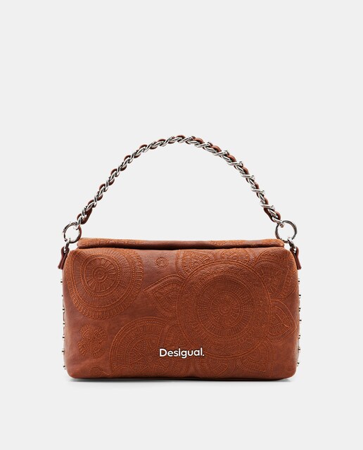 Imagen 0 de Bolso de mano mediano en negro bordado con cierre cremallera