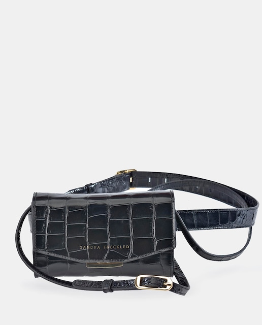 Imagen 0 de Riñonera mini de piel grabada coco en negro con solapa