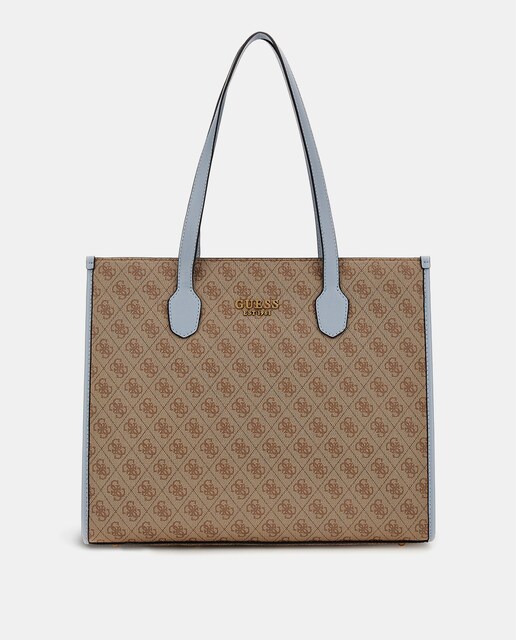 Imagen 0 de Bolso de hombro Silvana en beige con logo y asa media