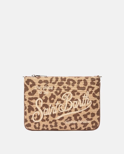 Imagen 0 de Bolso de rafia animal print con bandolera y cierre cremallera