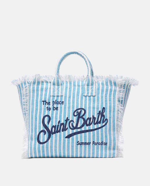 Imagen 0 de Bolso de mano con asas de algodón a rayas