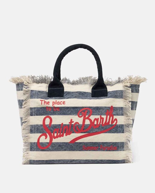 Imagen 0 de Bolso de hombro a rayas con asas de algodón