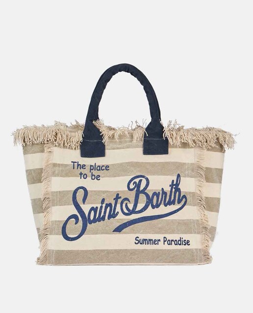 Imagen 0 de Bolso de hombro a rayas con asas de algodón