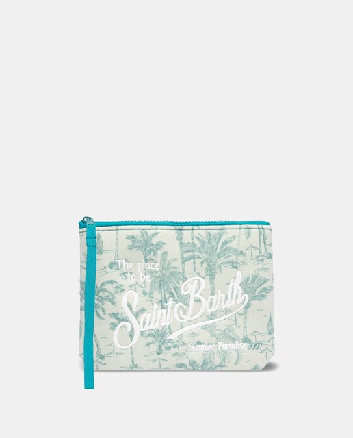 Imagen 0 de Neceser de neopreno con asa para la muñeca con cremallera estampado palmeras lurex