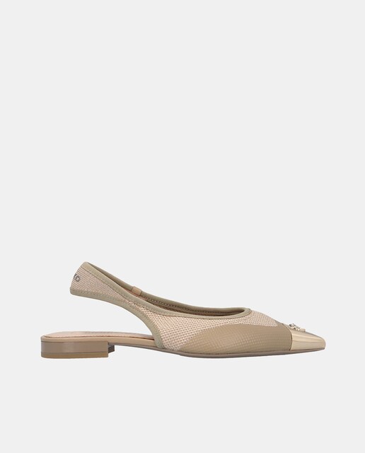 Imagen 0 de Mule plana de mujer Pinko en punto lurex color beige.