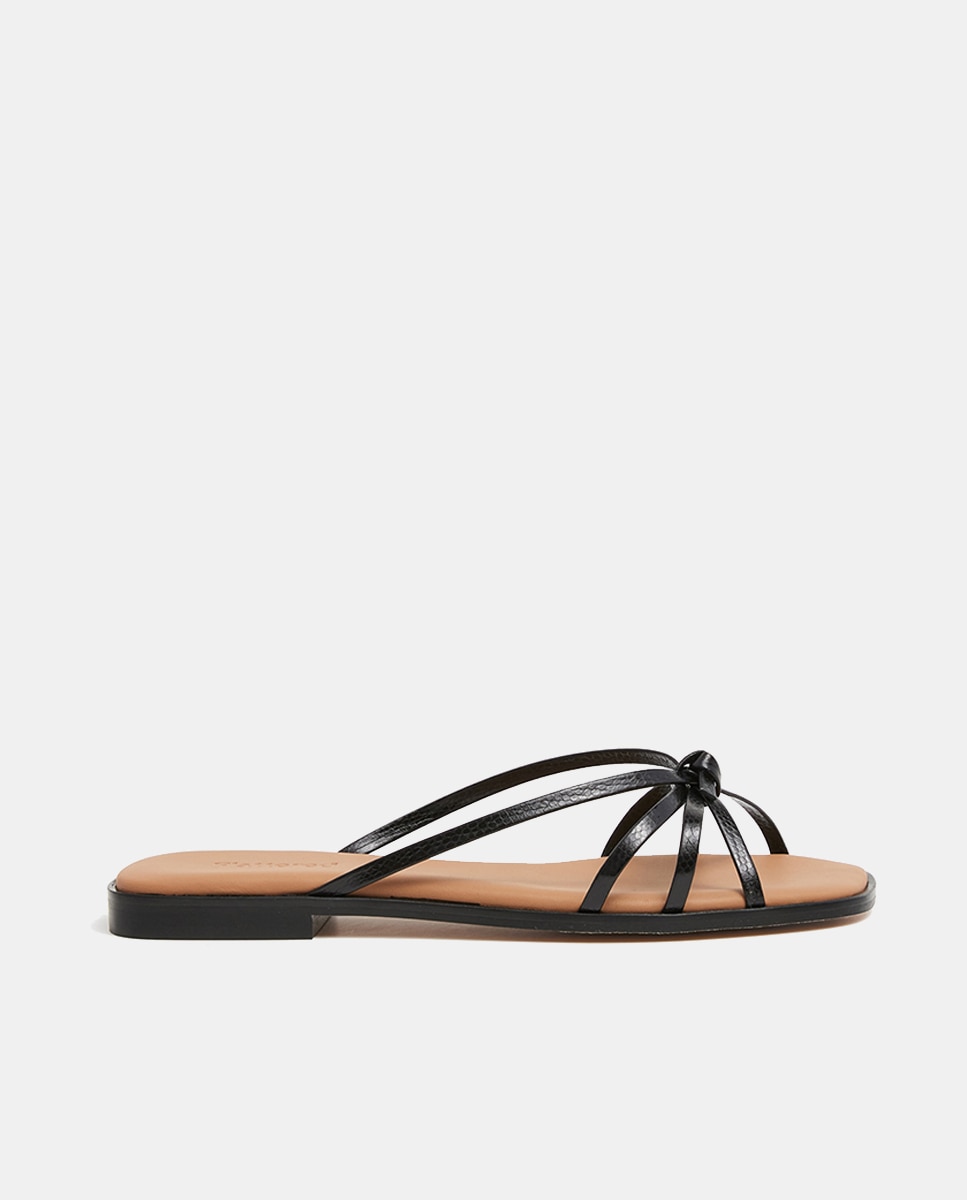 Imagen 0 de Sandalias planas Mimosa de mujer en piel con tiras finas y nudo