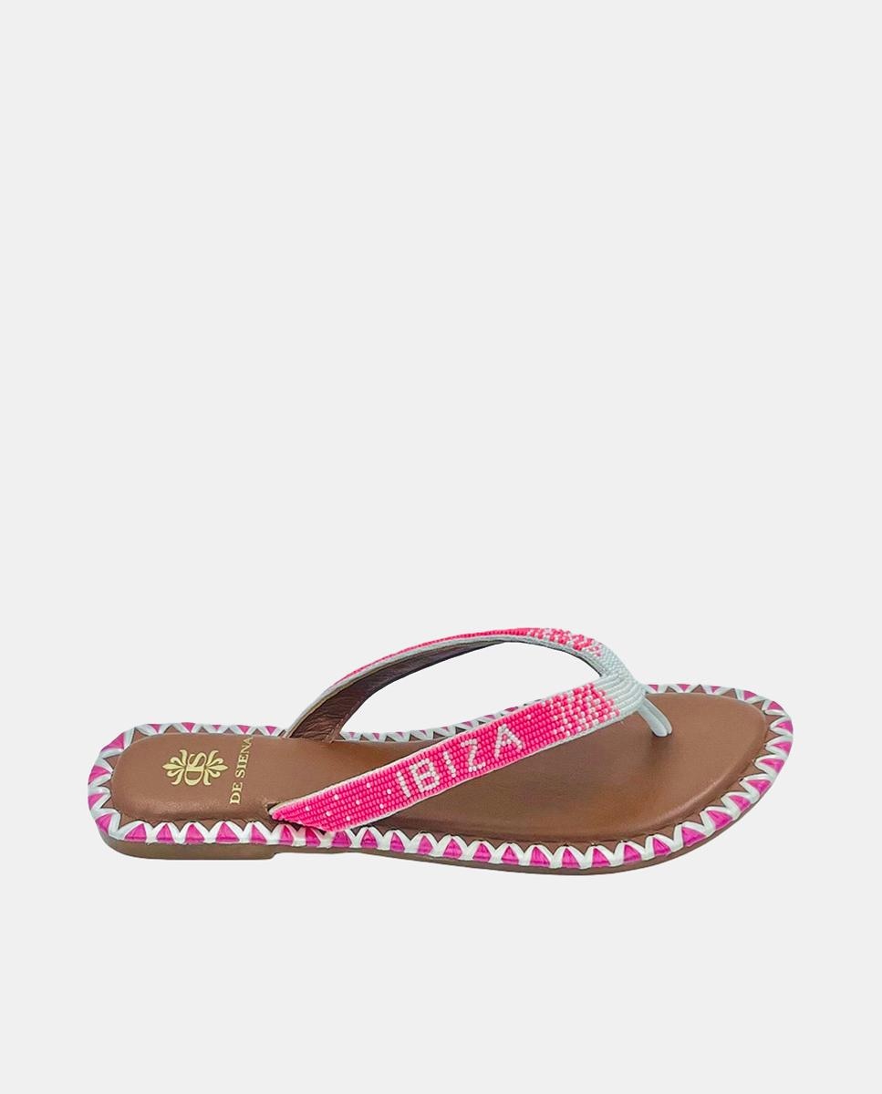 Imagen 0 de Sandalia plana flip flop de mujer en algodón con cordones de abalorios