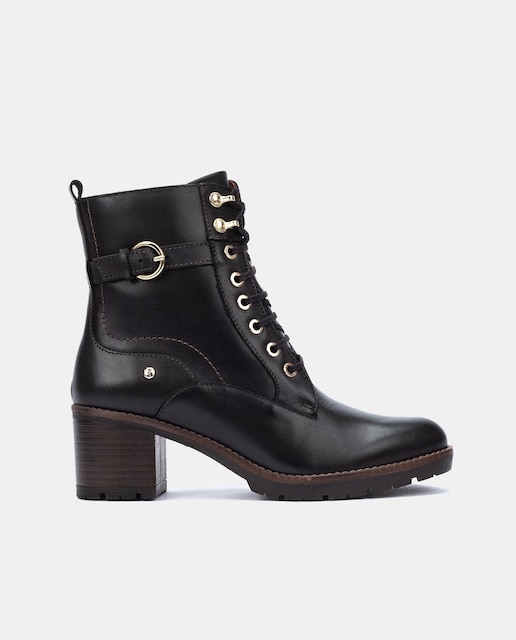 Imagen 0 de Botines de mujer de piel con cordones y adorno hebilla