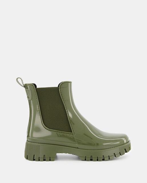 Imagen 0 de Botas de agua de mujer en verde planas tipo chelsea con suela track