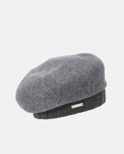 Boina de lana en gris oscuro con banda de punto