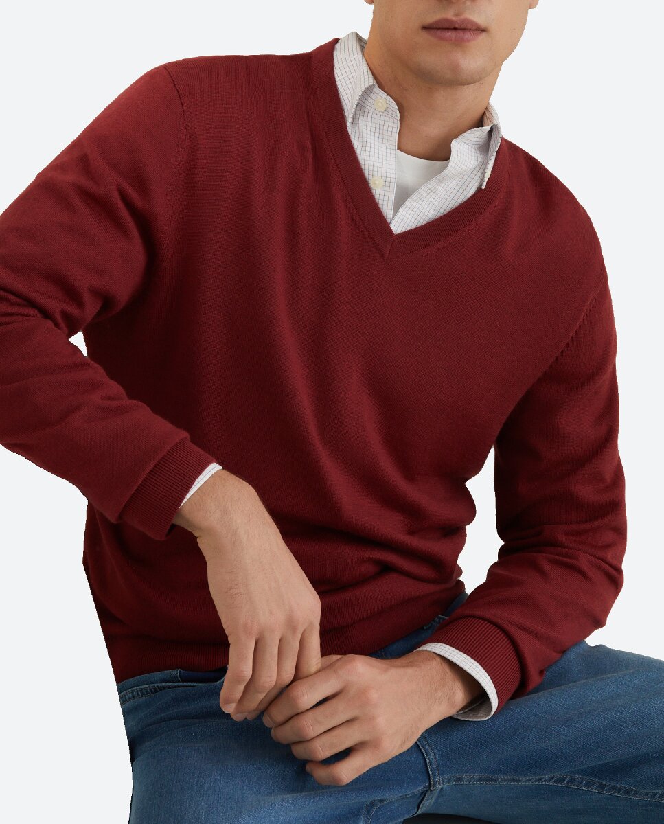 Imagen 0 de Jersey de hombre cuello pico liso 100% Merino