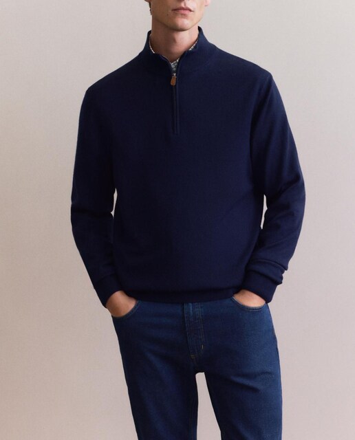 Imagen 0 de Jersey de hombre cuello semicisne con cremallera liso 100% Merino