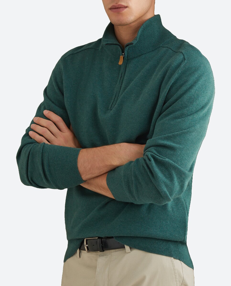 Imagen 0 de Jersey de hombre de cuello semicisne liso algodón seda