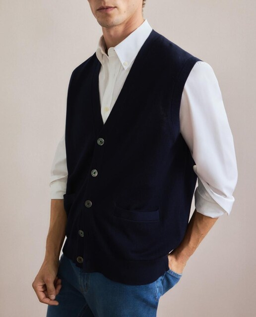 Imagen 0 de Chaleco abierto botones liso 100% lana merino