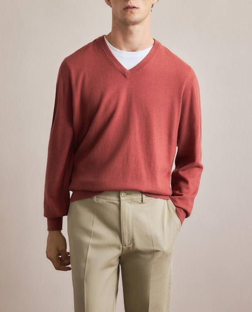 Imagen 0 de Jersey de hombre de cuello pico liso algodón merino