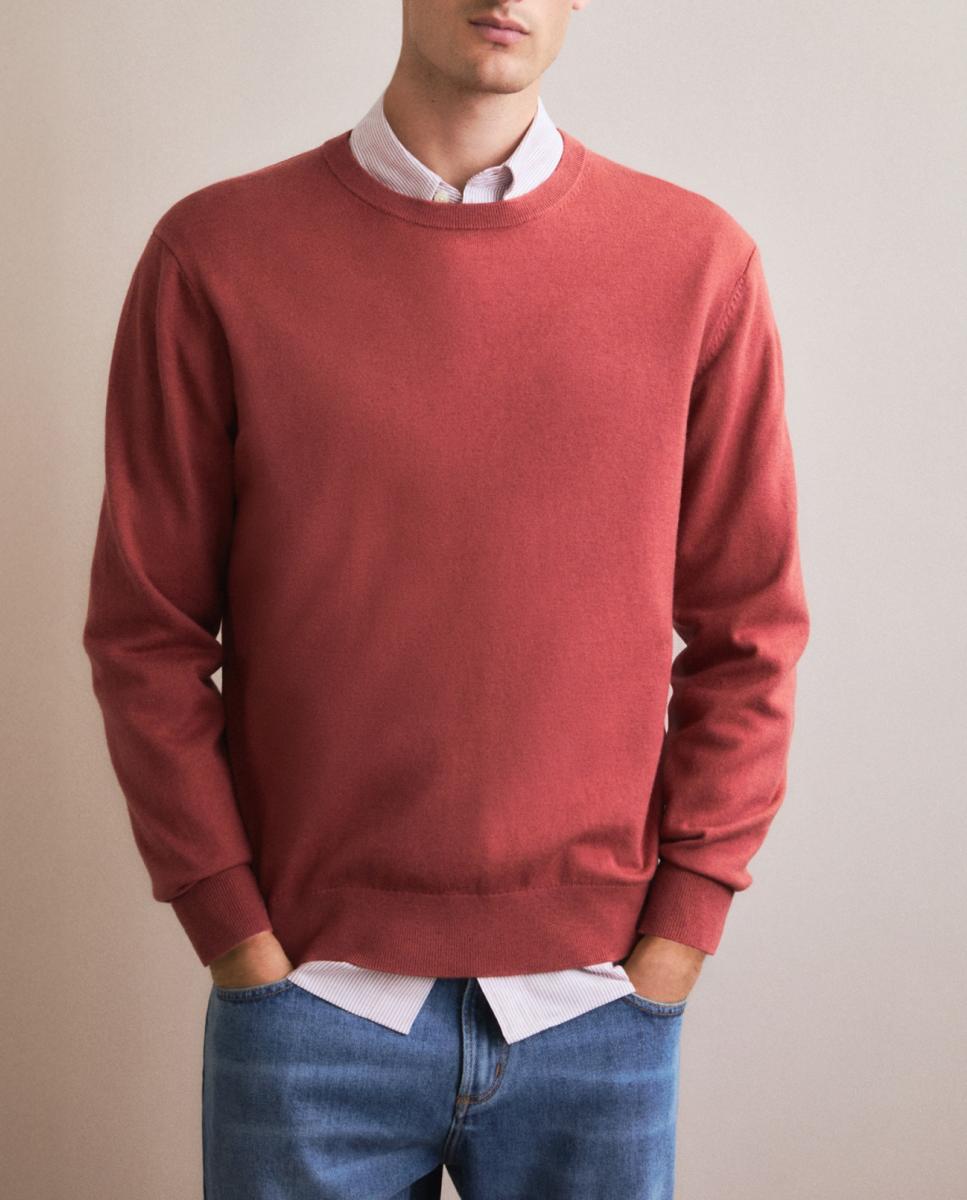 Imagen 0 de Jersey de hombre de cuello redondo liso algodón merino