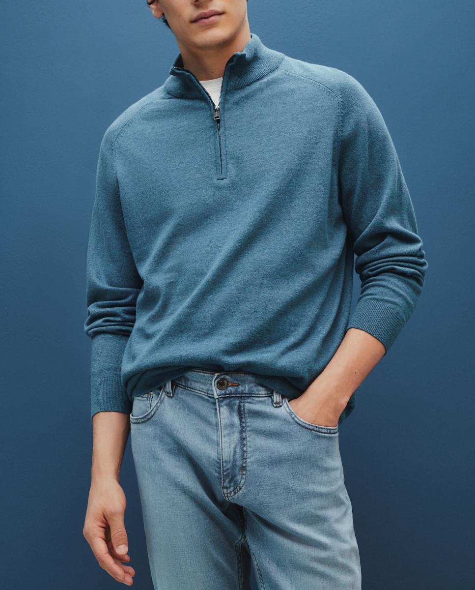 Imagen 0 de Suéter de hombre medida cremallera cuello alto de algodón-cashmere