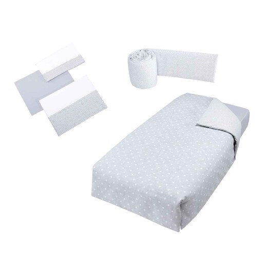 Imagen 0 de Juego textil 3 piezas Micuna para Cuna (60 x 120 cm.) Galaxy: Nórdico + Protector de Cuna + Juego de Sábanas gris/blanco