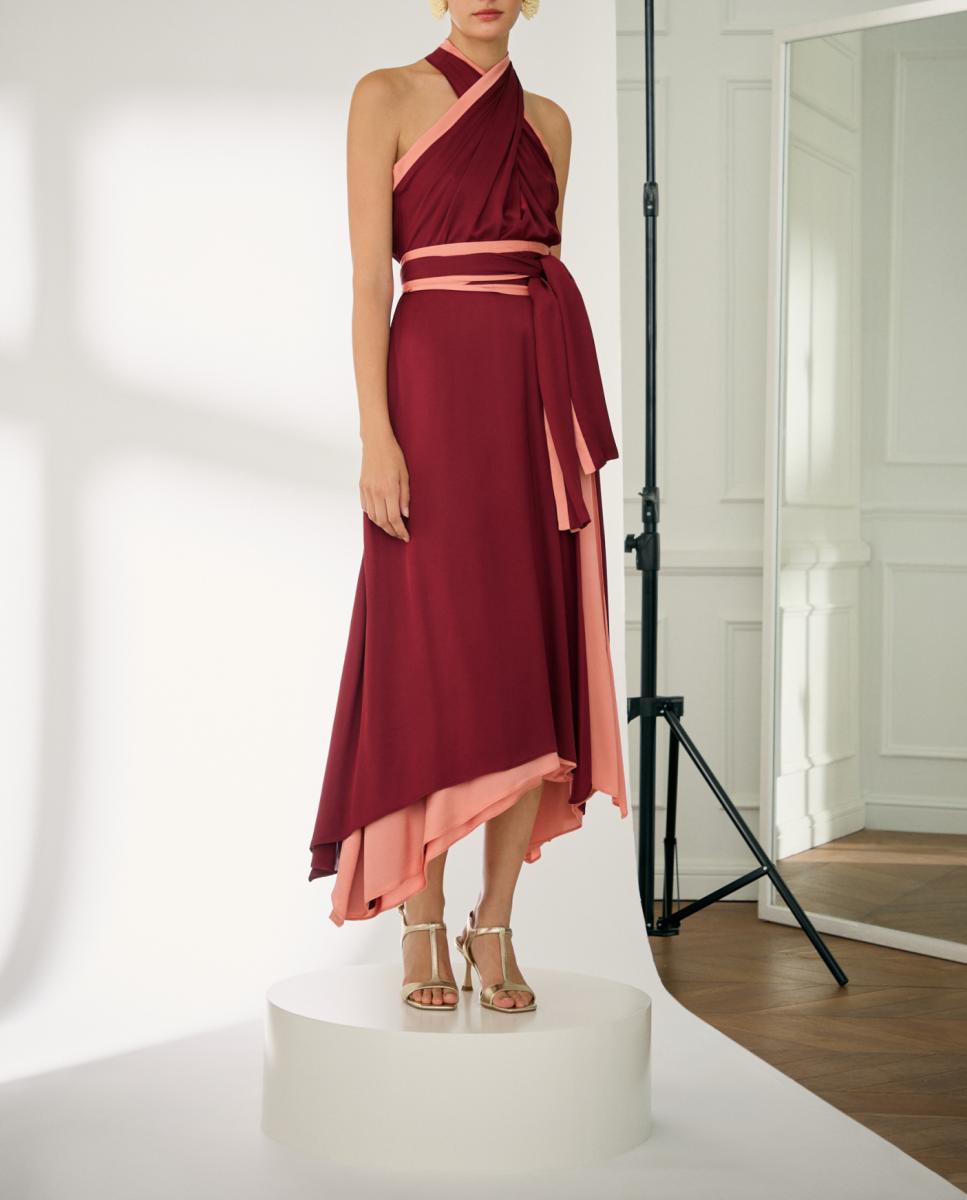 Imagen 0 de Vestido de mujer corto fluido halter contrastes